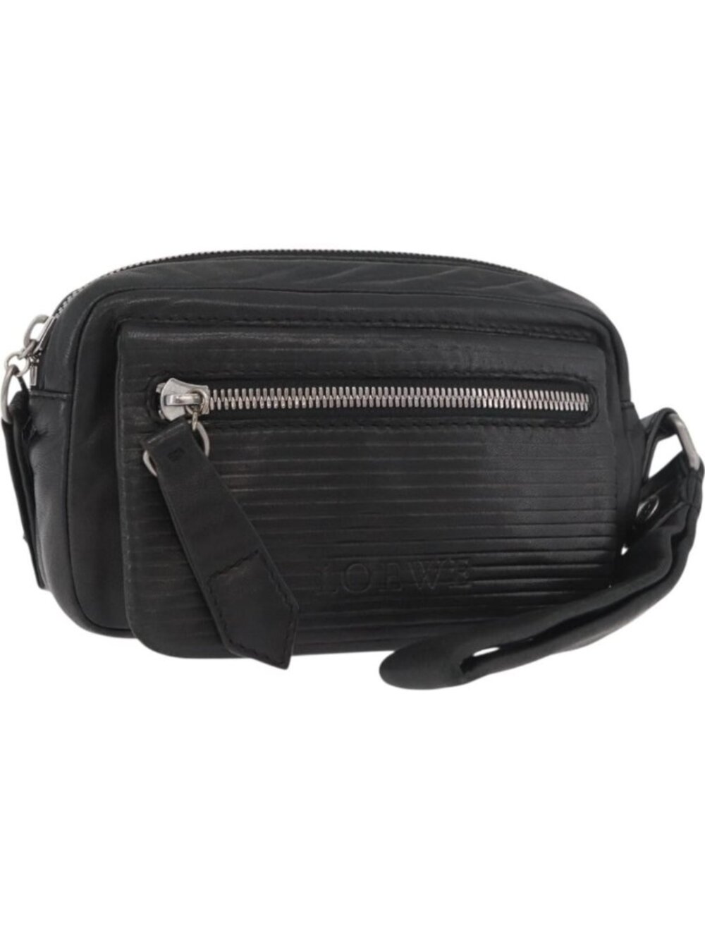 LOEWE Anagram Clutch Bag Leather Black Silver